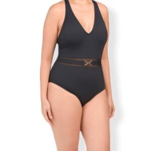 La Blanca Black One Piece Belted Swimsuit 18W
